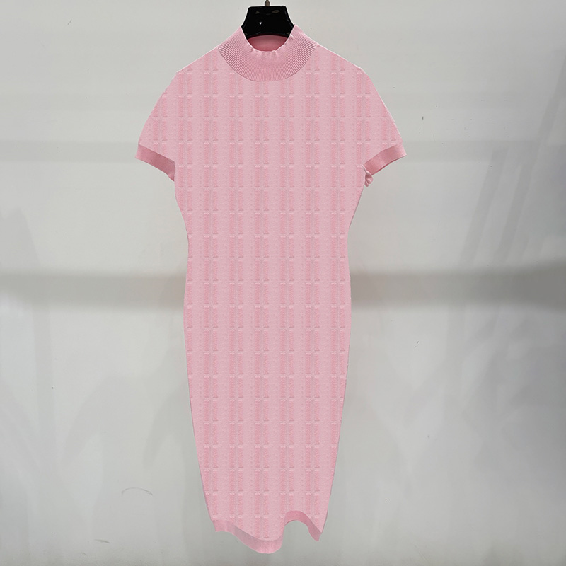 Brand Woman Vintage Knit Dress Letter Jacquard Short Sleeve Slim Fit Dress Spring Autumn Date Vacation Office Daily Wear