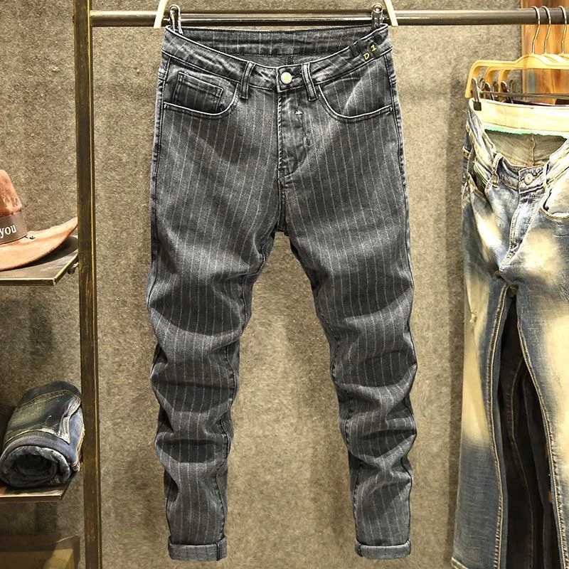 Men's Jeans 2023 Spring and Autumn New Classic Fashion Retro Striped Small Foot Pants Men's Casual Slim Comfortable High-Quality Jeans 28-