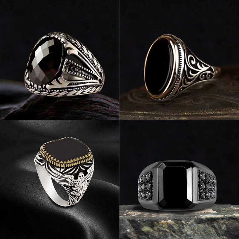 Cross-Border Zircon Punk-Style Retro Jewelry, Couple's Ring, Men's High-End Accessory, Women's Exquisite Ring