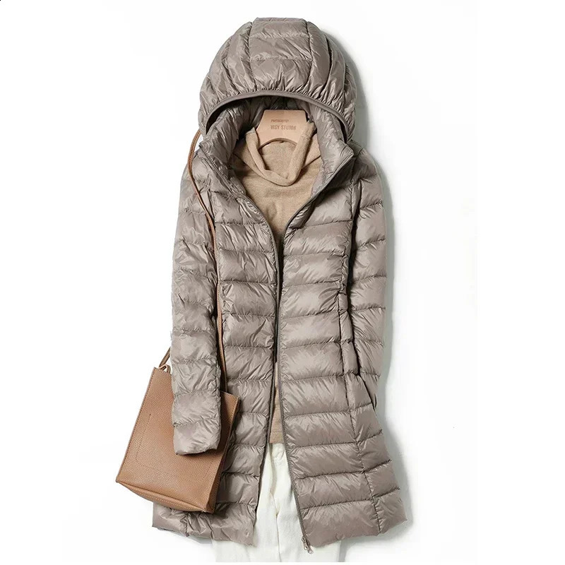 Plus Size Winter Womens Fashionable Outerwear Down Jackets Long Light Thin Coat Puffer Jacket Korean Slim Remove Hooded Parka 260918