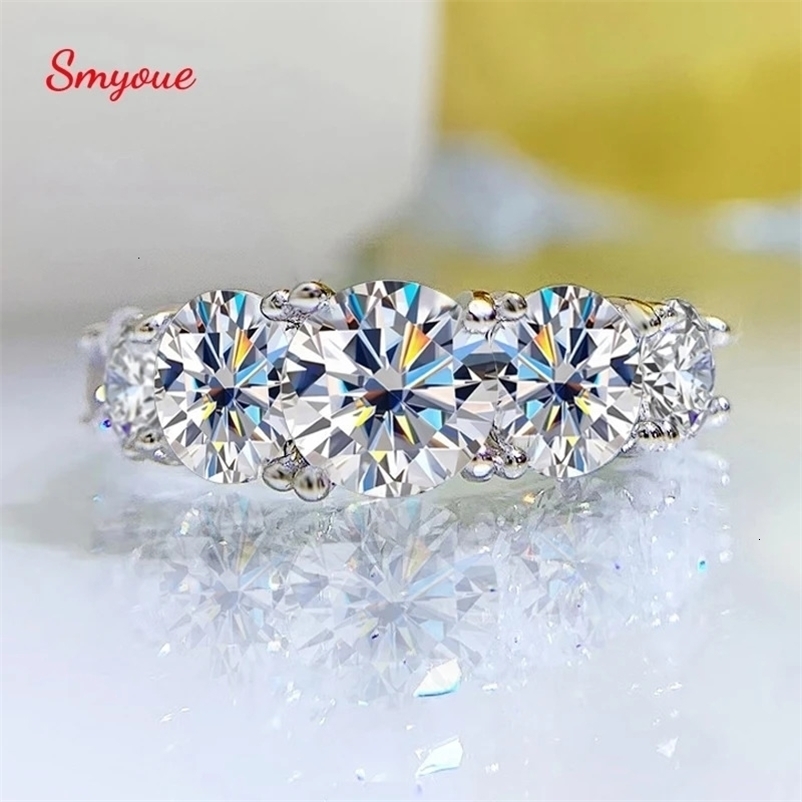 Smyoue 18k Plated 3.6CT All Rings for Women 5 Stones Sparkling Diamond Wedding Band 100% S925 Sterling Silver Jewelry 260918