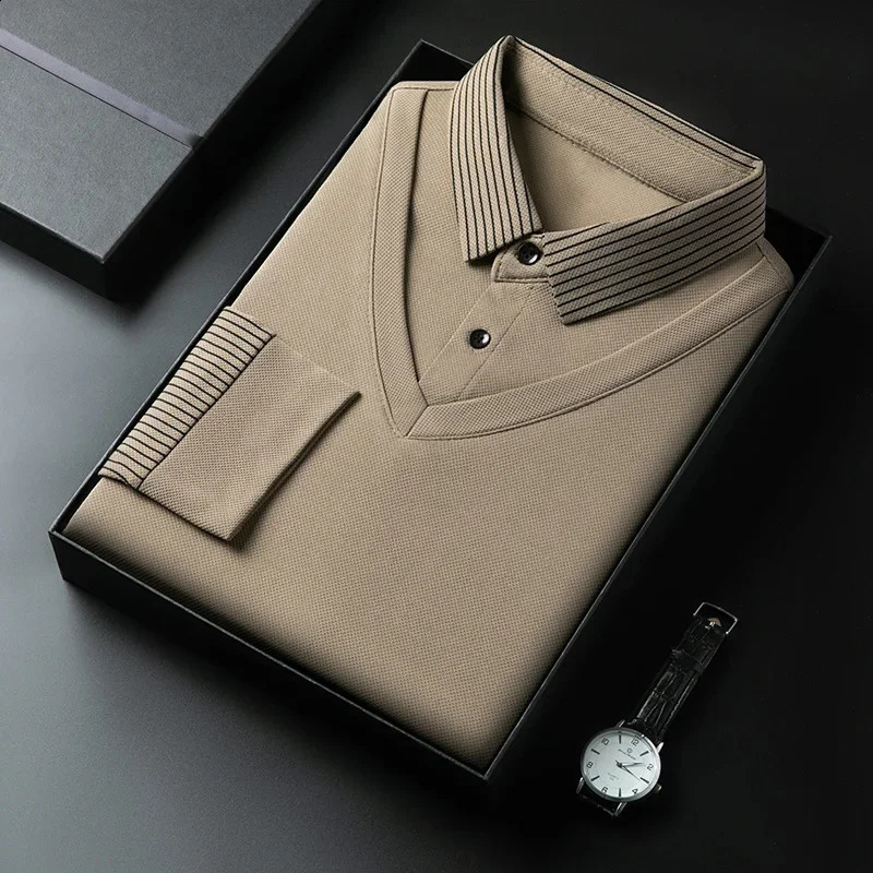 6 Mens Casual and Fashionable Long Sleeved Solid Color Twopiece Polo Shirt Business All Season Versatile Top 260920