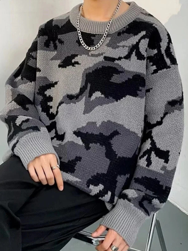 Fall Winter Casual Mens Knit Sweaters Fashionable Camouflage Crochet Knitted Jumper Tops Men Vintage Long Sleeve O Neck Sweater 260920