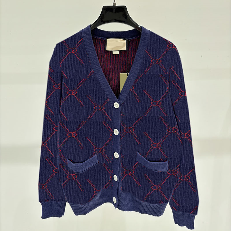 Luxury Women Vintage Knitted Cardigan Diamond Jacquard Button Front Sweater Coat Spring Autumn Casual Commute Knit Top