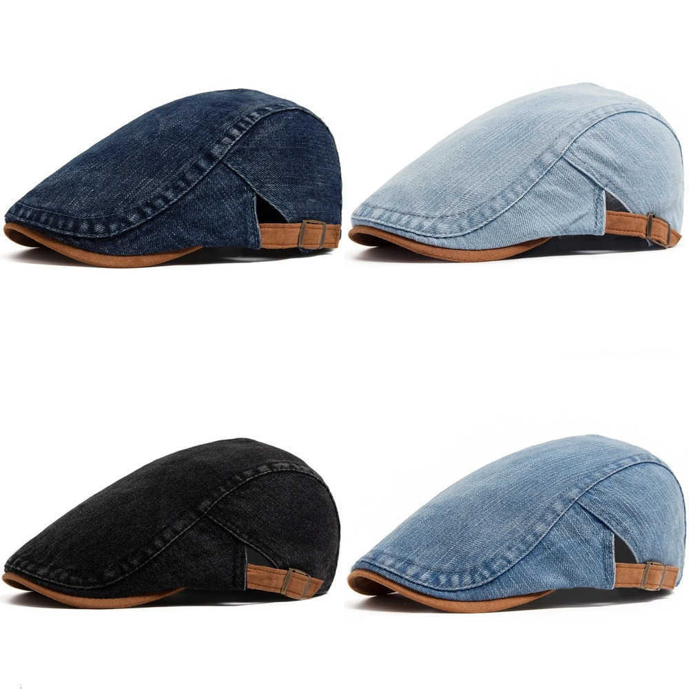 Cap Berets Newsboy Denim Cotton Soft Material Adjustable Size Beret Hat Patchwork Design Vintage Style Peaked Cap Spring Autumn Summer J260919