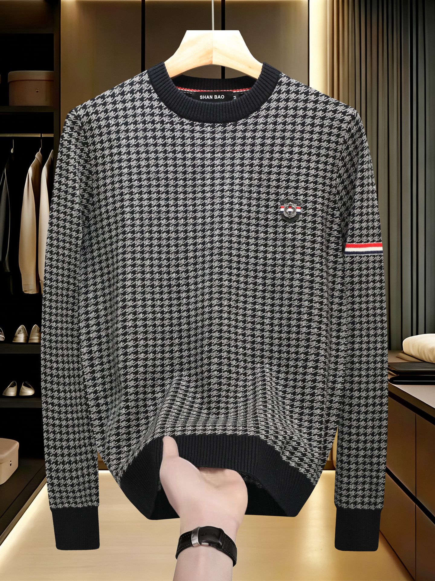 European Style Autumn/Winter Men's Mid-Collar Sweater, Thick Wool Knit, Plus-Size Pullover Base Layer, Tren