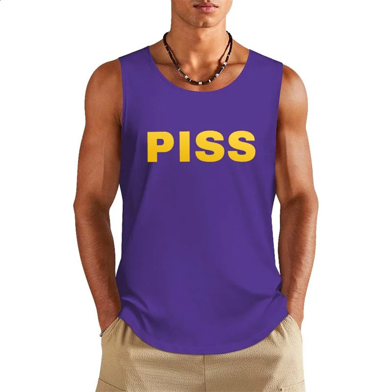 Funny Text Piss Graphic Tank Top For Men Summer Fitness Gym Sleeveless Shirt Hip Hop Personality Humour Loose Vest Tops 260920