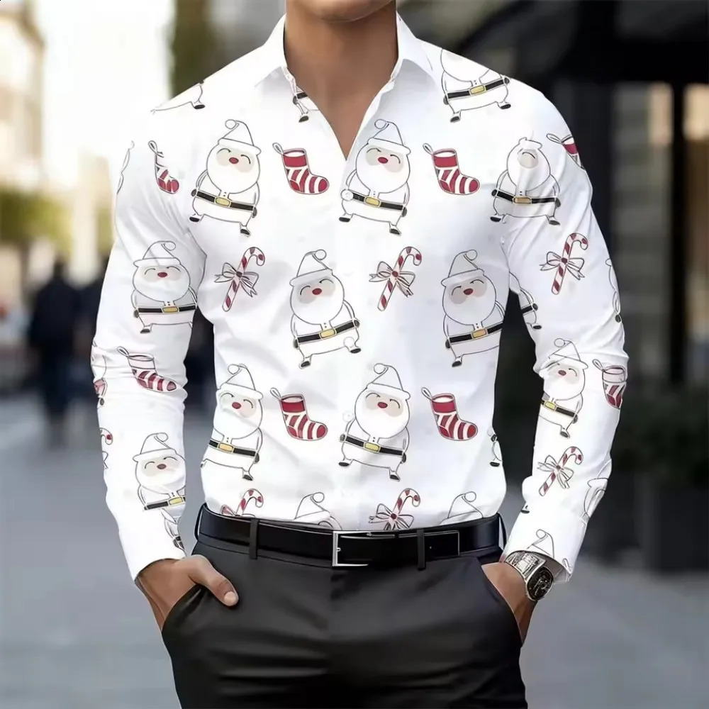 Mens long sleeved Christmas shirt lapel shirt Christmas snowman 3D printed holiday party top autumn style 260920