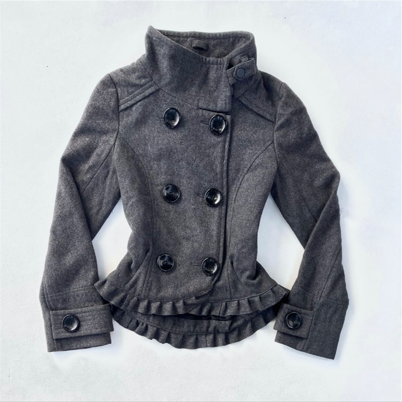 Ladys Y2K vintage lana colletto alla coreana doppio bottone slimfit retrò cappotto invernale streetwear sweetcool punk high street fashion a260918