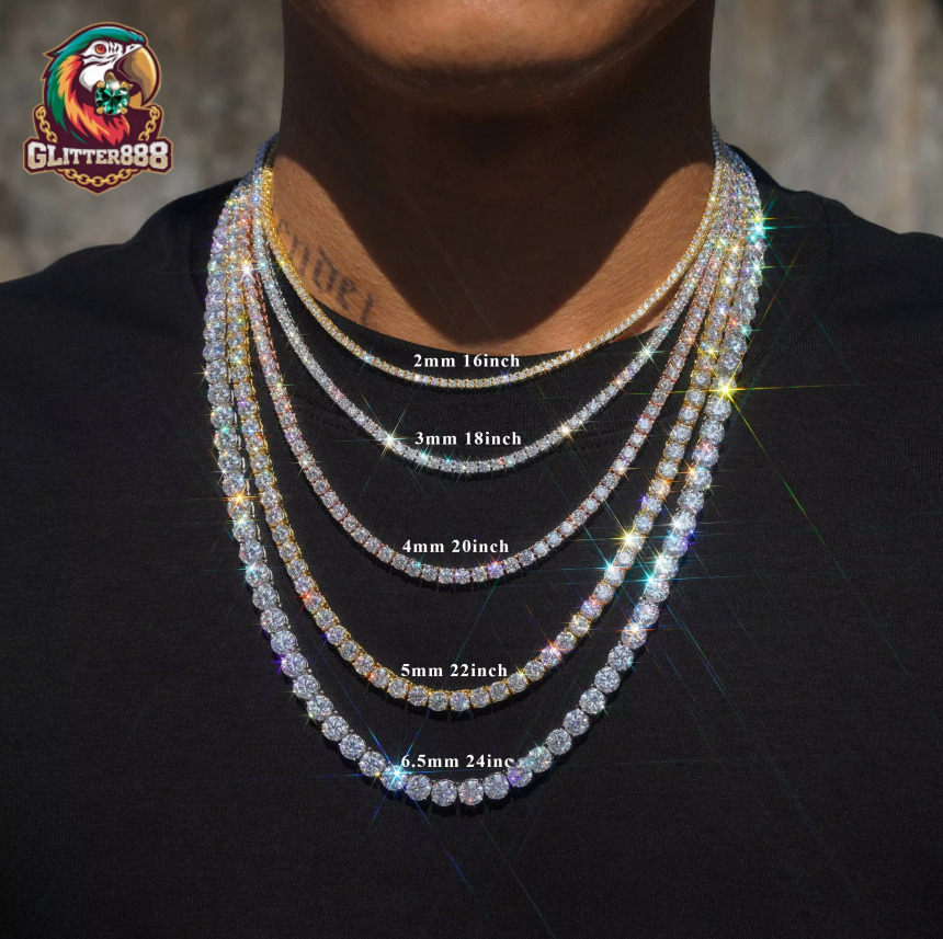 Hip Hop Iced Out Fine Jewelry 5MM Moissanite Diamond S925 Sterling Silver Moissanite Women Men Tennis Chain Necklace