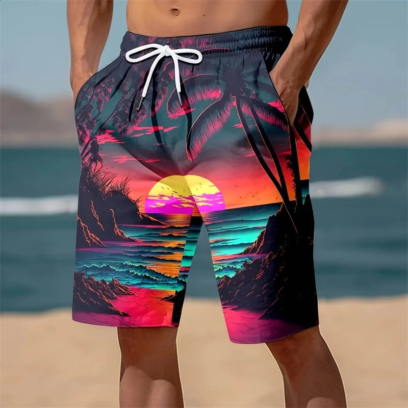 3D Print Colourful Beach Short Pants Mens Coconut Tree Pattern Board Shorts Summer Hawaiian Casual Loose Gym Sports Swim Trunks 260920