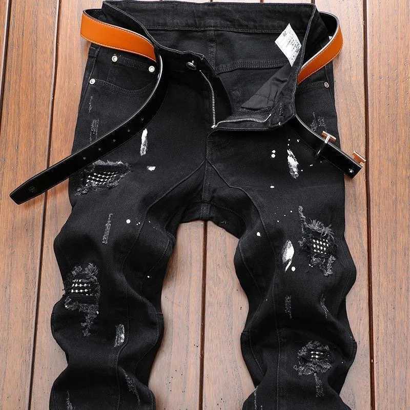 Men's Jeans Autumn and Spring Fashion Trend Retro Sports Straight Leg Ripped Jeans Men's Casual Comfortable Stretch High Quality Denim Pan