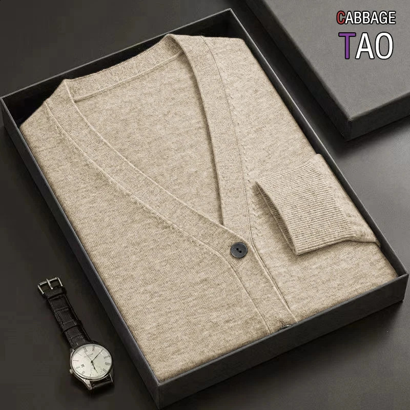 Mens VNeck Knitted Cardigan Long Sleeve Button Down Sweater Coat Solid Color Lightweight Thick Warm Winter Outerwear 260918