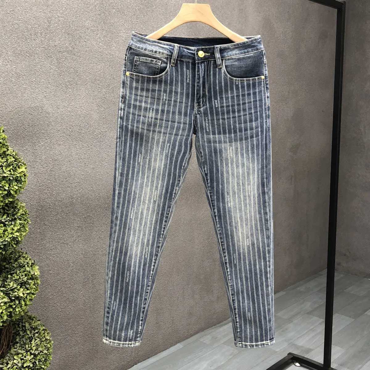 Men's Jeans Autumn and Spring Fashion Trend Retro Sports Striped Straight Leg Jeans Men's Casual Comfortable Breathable High Quality Pants