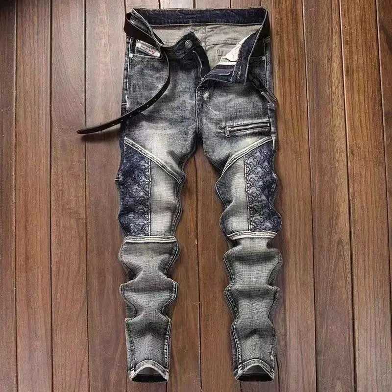 Men's Jeans Autumn and Spring New Fashion Embroidery Retro Sports Straight Leg Denim Pants Men's Comfortable High Quality Elastic Jeans X2