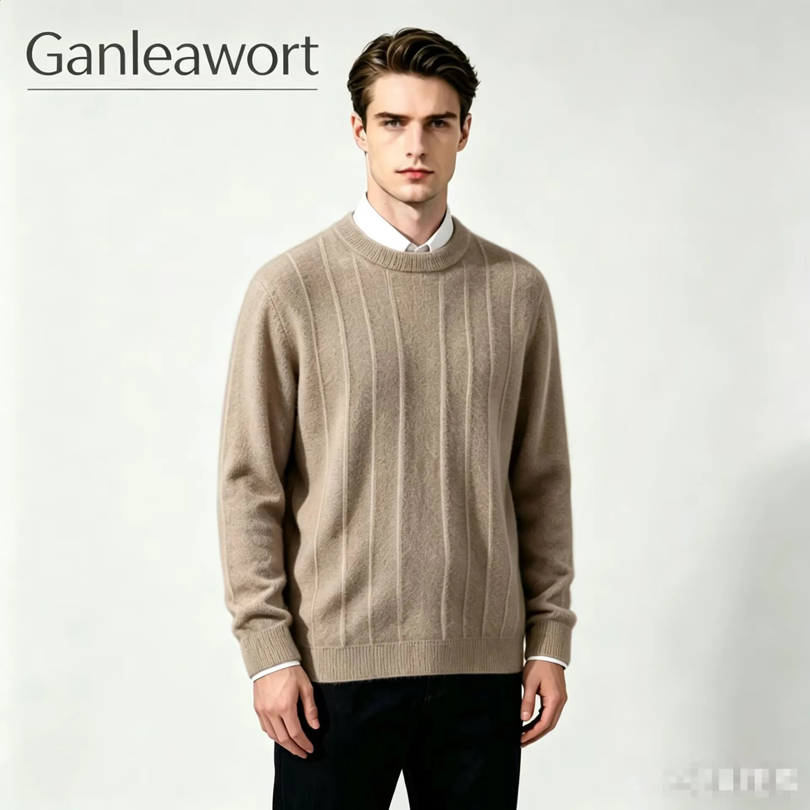2026 Autumn Winter 100% Mink Cashmere Sweater Mens Round Neck Solid Color Striped Knitted Loose Casual Base 260920