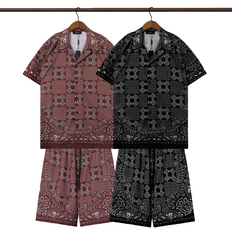 Men Printed Lapel Short Sleeve Shirt & Shorts 2PCS Set, Summer Casual Beach Loose Outfit