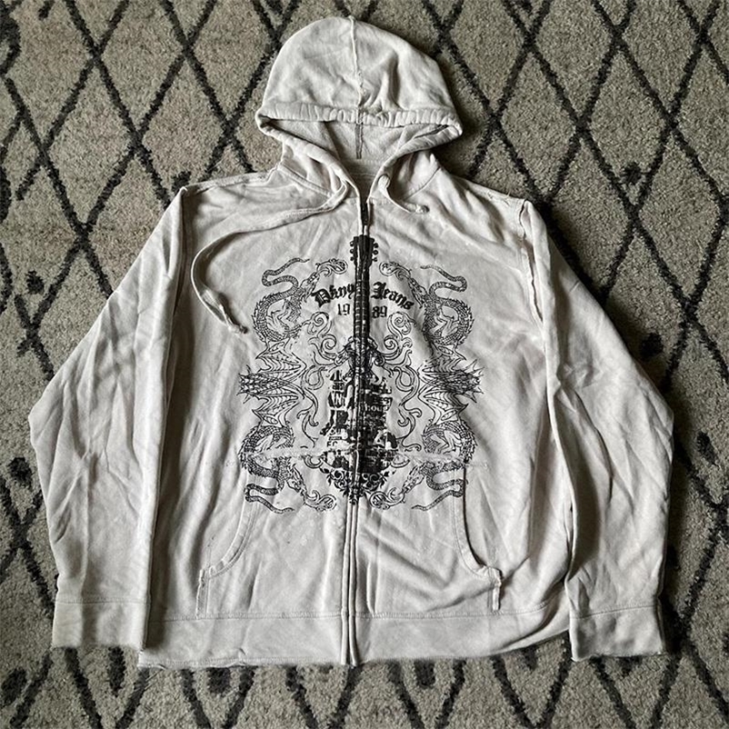 Y2K Uomo Felpa con cappuccio con zip Grafica Colletto Hip Hop Grunge Gothic American Retro Vintage Felpe con cappuccio Abbigliamento Punk Moda Cerni