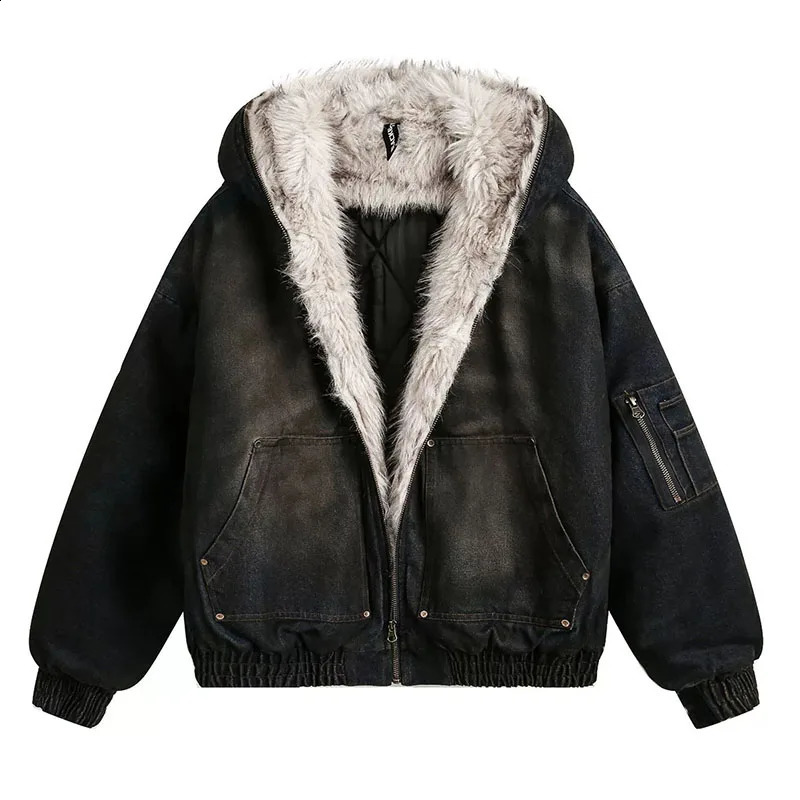 Oversized Hip Hop Winter Denim Parkas Vintage Harakuju Streetwear Casual Jackets Coats For Male With Fur Collar 260920