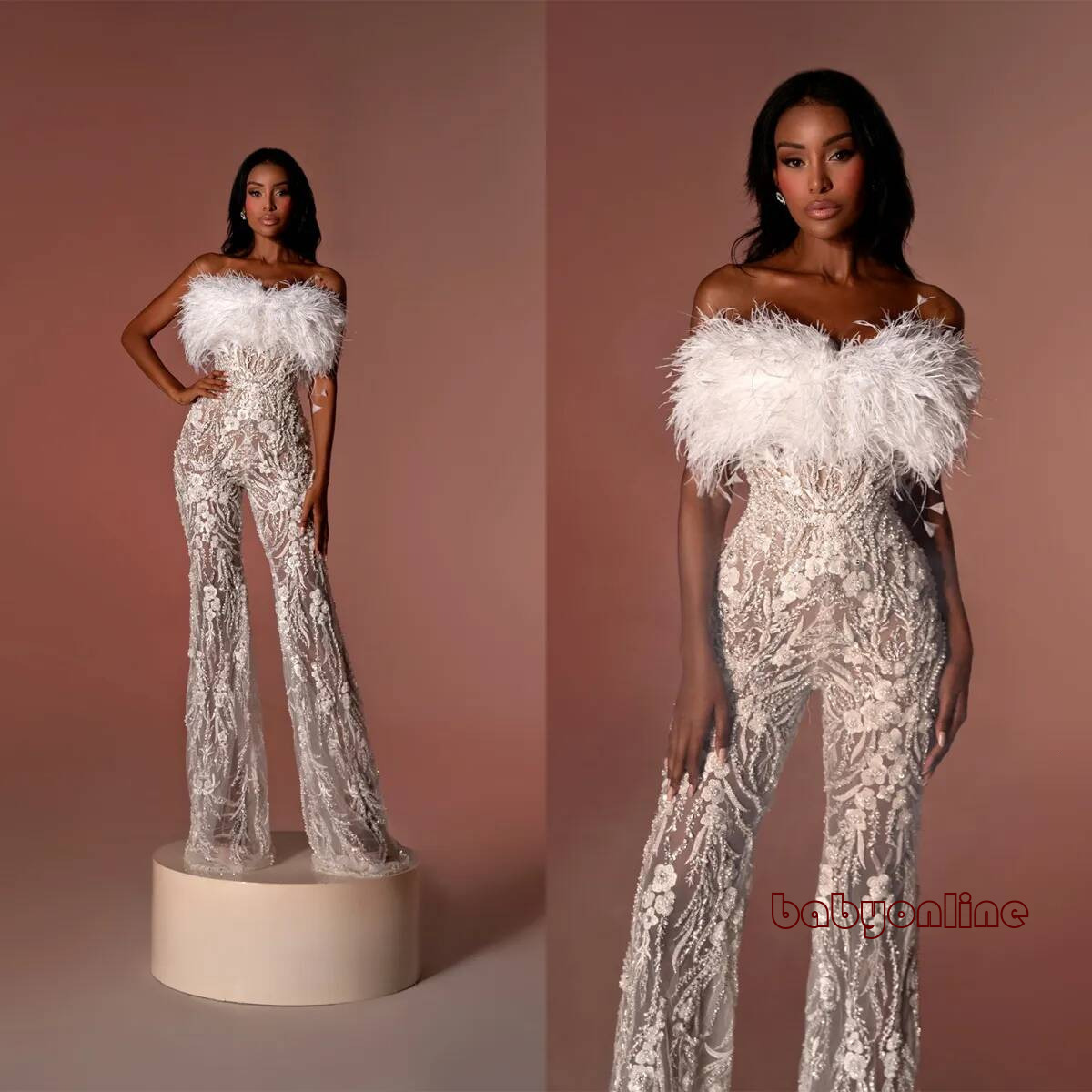 Classic Feather Wedding Dress Sequins Pearls Bridal Gowns Appliques Lace Illusion Custom Made Bride Dresses Vestido de novia