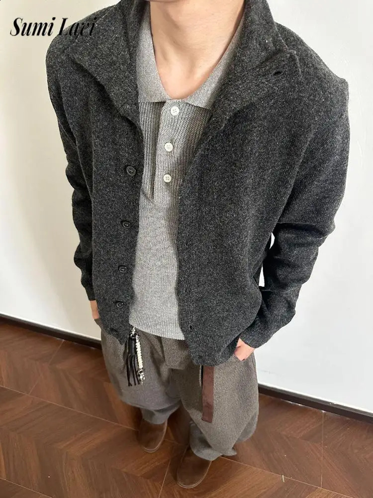 Vintage Half Turtleneck Knit Cardigan Mens Trendy Loose Fit Button Sweater Jacket Old Money Style Casual Outerwear For Men 260918