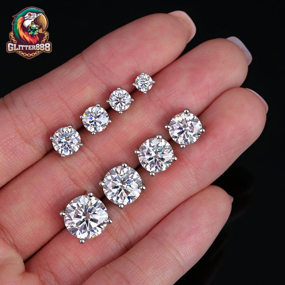 Wholesale Bulk Men's Women's High Quality Mossanite Silver 925 Hip Hop Fine Moissanite Diamond Jewelry Screw Back Stud Earrings