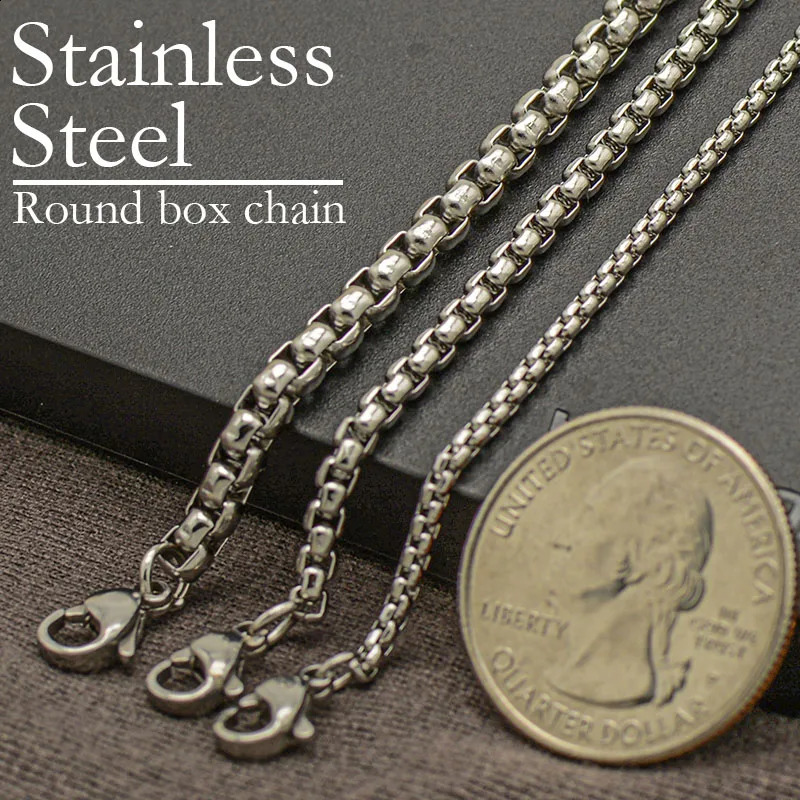 10 Pieces Round Box Chain Necklace Stainless Steel Necklace Gold Color for Men or Women Wholesale Jewelry 260920