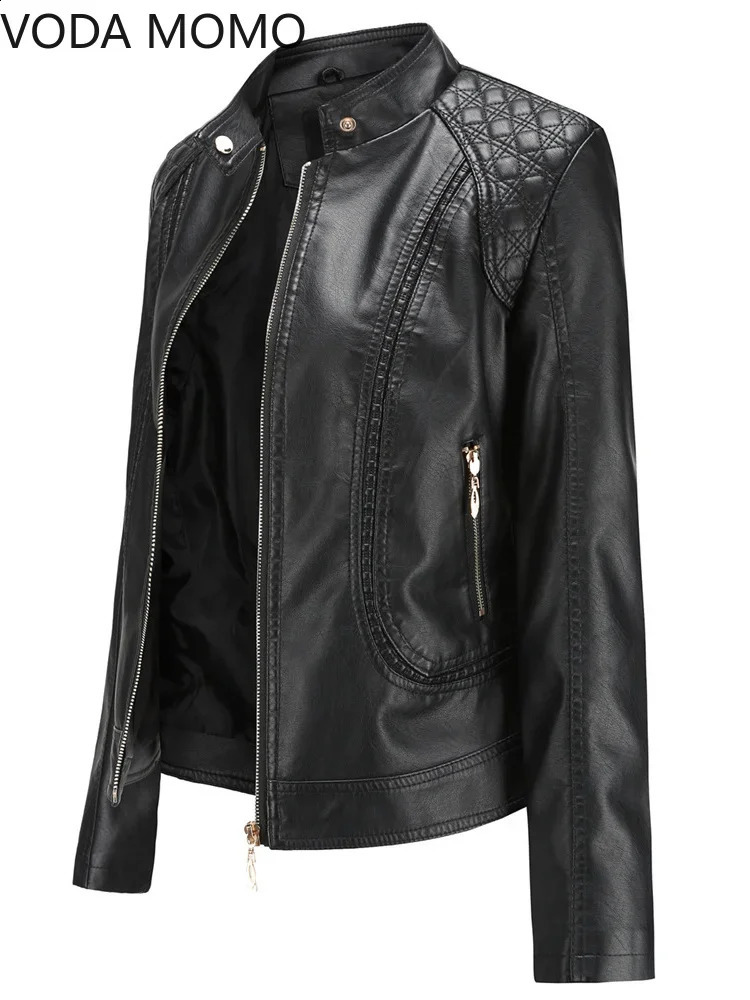 Womens Elegant Standup Collar Solid Jacket Female Threedimensional Pattern Coat S4XL Pu Faux Leather Women 260920