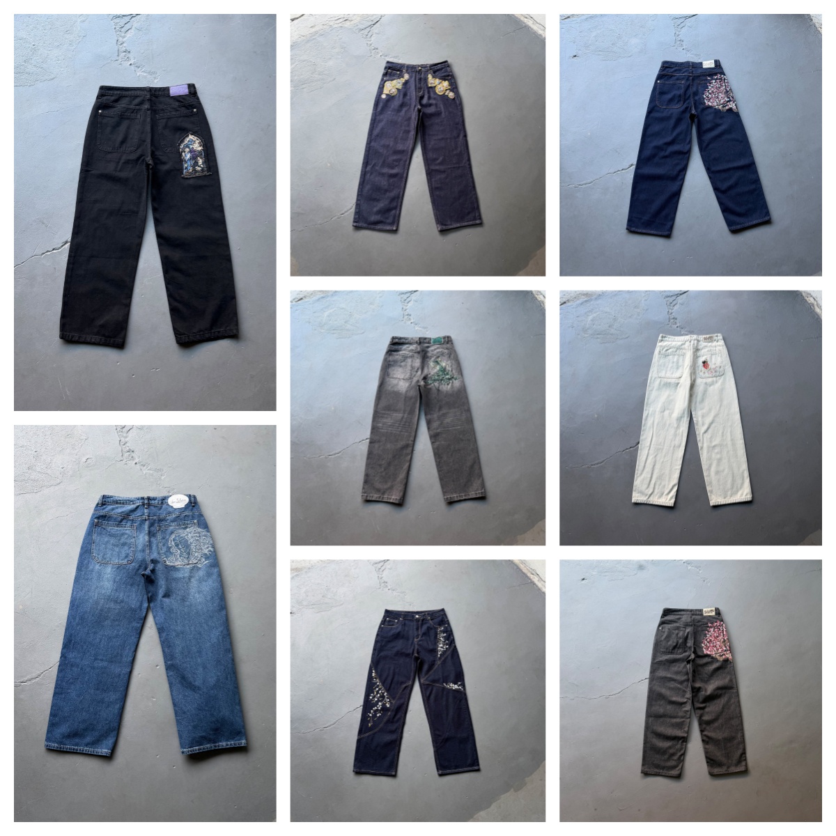 derschutze jeans mens designer Patchwork Cherry Blossom Ricamo Pantaloni in denim Y2k Vintage Donna Pantaloni larghi Jeans dritti Street Men Abbigli