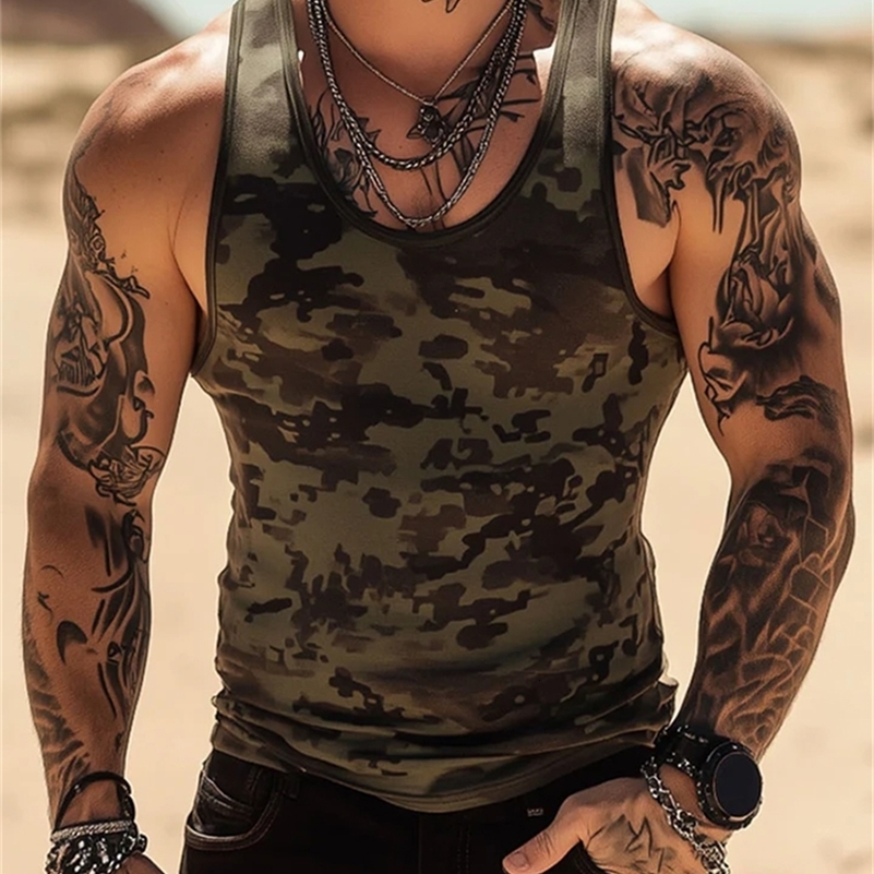 3D Camouflage Printed Mens Tank Top Outdoor Running And Sports Mens Loose Sleeveless Tshirt Summer Daily Casual Mens Tshirt 260920