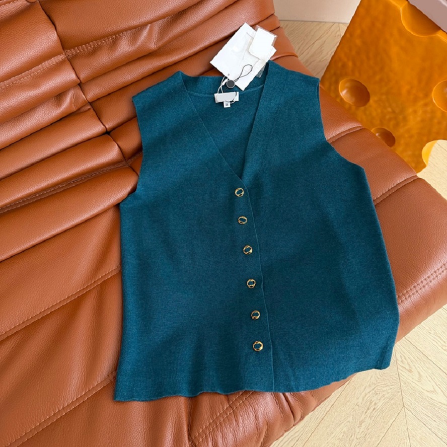 Women Vintage Slim Knit Vest Luxury Classic Wool Soft Thin Knit Tank Tops Designer Casual Vacation Versatile Singlets