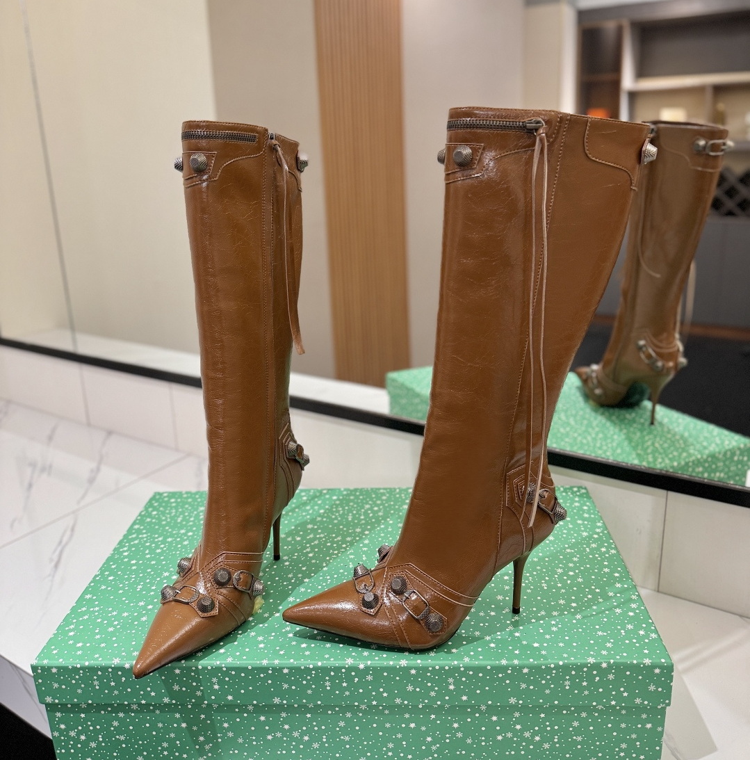 Designer Womens Dress Shoes Luxury New Leather Pointed Toe Short Boots For Women Zipped Closure With Knotted Puller Thin High Heel Fashion Shoes