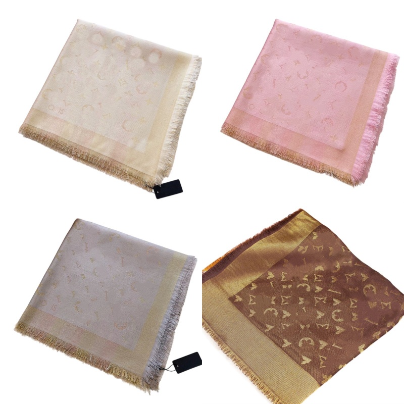Designer Silk Scarf For Women Scarfs Designer Womens Head Scarves Monogram Jacquard Square Shawl Double-Sided Color Block Fringed Edges Wrap Luxury
