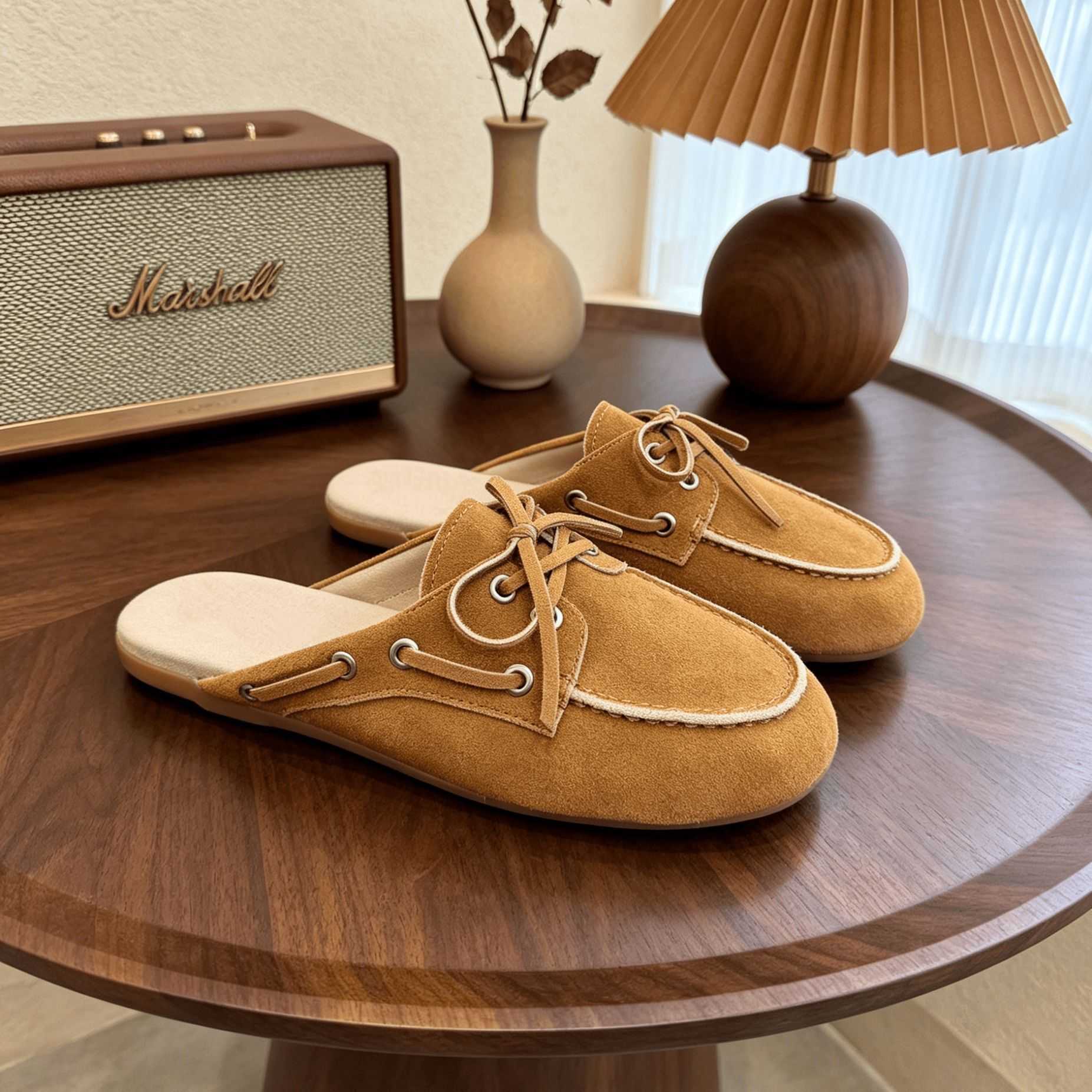 Slippers 2026 New Color-Washed Leather Old Style Casual Relaxed Half-Slipper Flat Women's Shoes