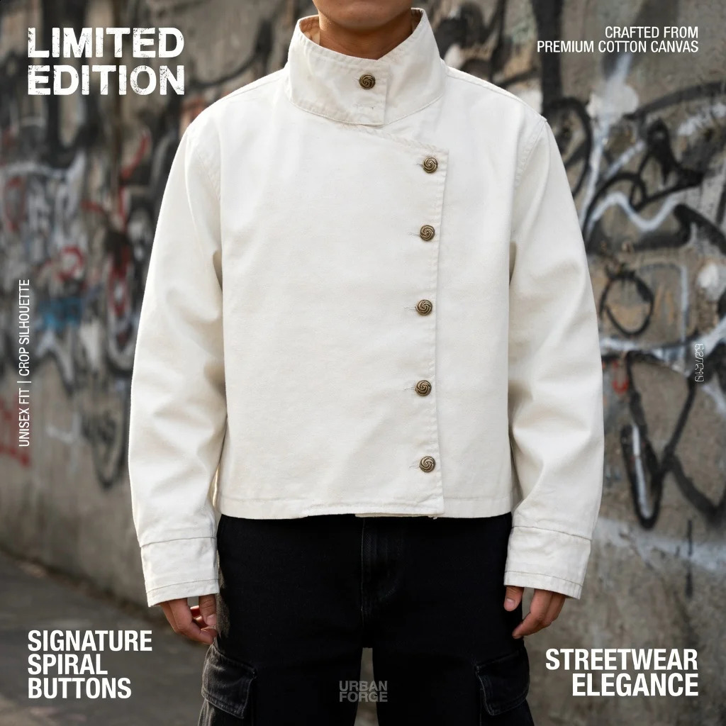 Streetwear White Fencing Jacket Men Women Harajuku Retro High Neck Loose Denim Jacket Fashionable High Street Hip Hop Clothing 260920