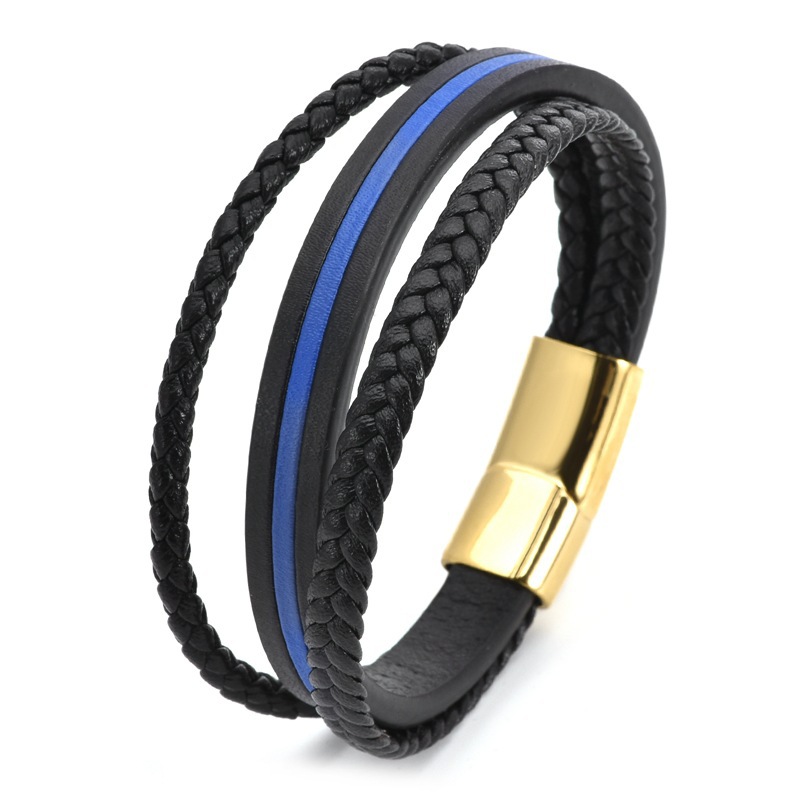 Pulsera de cuero trenzado multicapa para hombre de diseñador, pulsera con hebilla magnética de acero inoxidable, pulsera de moda informal punk para