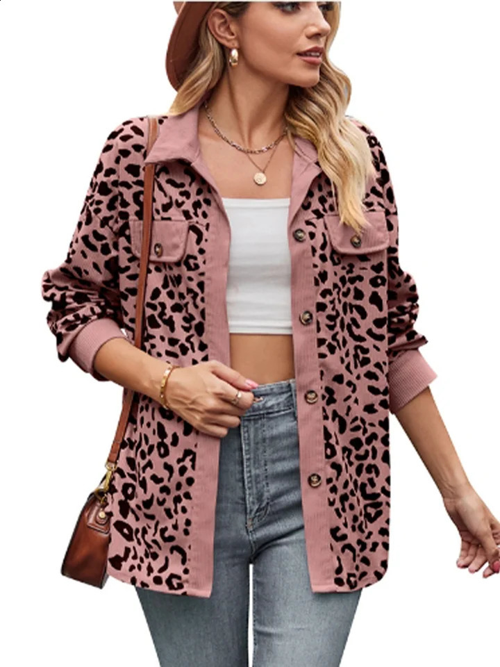 Flip Collar Cardigan Long Sleeved Leopard Printed Coat Women's Button Up High Street Fashion Autumn Jacket 260918