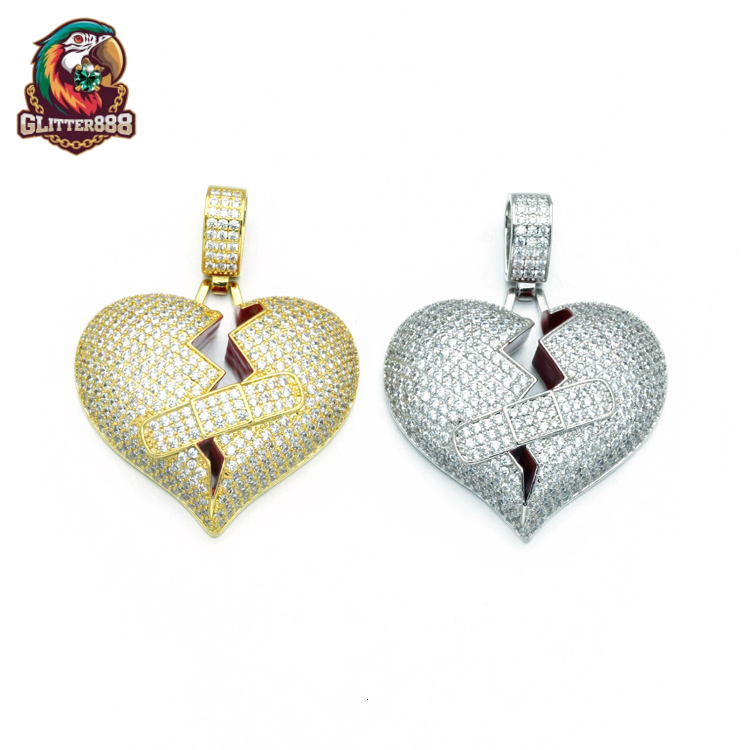 Moissanite Rapper Hip Hop Cuban Link Chain Iced Out Broken Heart Custom Pendant Necklaces