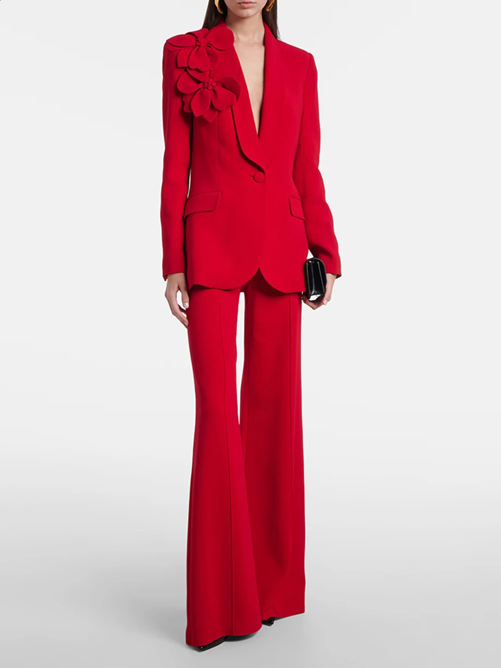 Modphy Women's Suits Solid Fashion 3D Flowers Single Breasted Blazer 2 Piece Jacket Pants Outfits Female Formal Pantsuit Set 260920