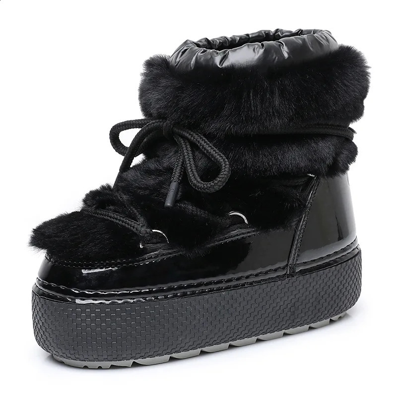 Botas de nieve de invierno para mujer Plataforma antideslizante Botas de esquí impermeables y botas de piel peludas y mullidas Botines femeninos Tam