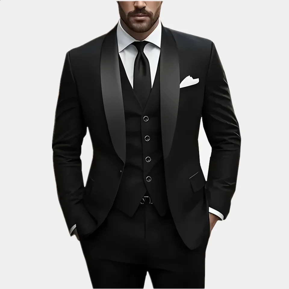 Giacca Gilet Pantaloni Tinta unita Abito da ufficio formale da uomo Vestito da sposo Abito da sposa Giacca da festa Gilet Pantaloni Smoking 260918