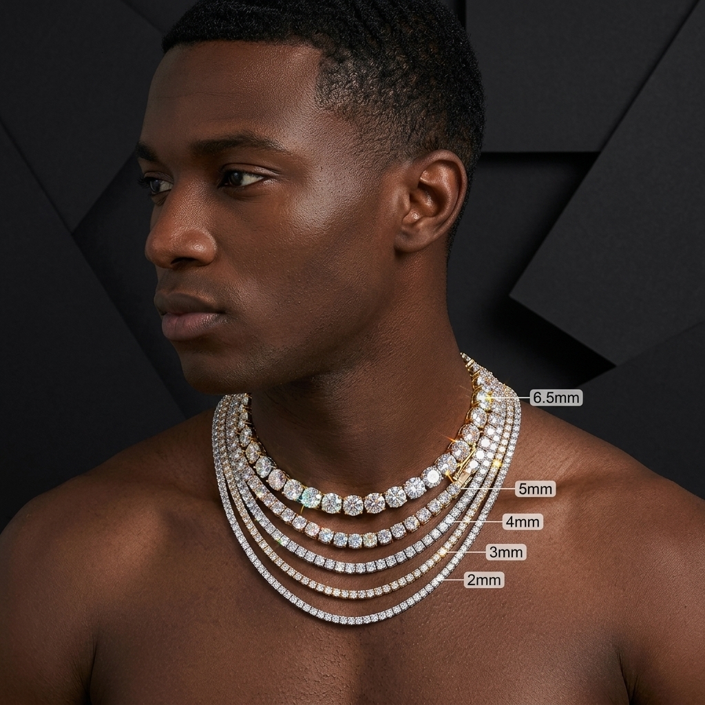 Hip Hop Moissanite 2mm S925 Tennis Chain White Gold Necklace Men Women Fine Jewelry Full Diamond Moissanite Unisex Necklace