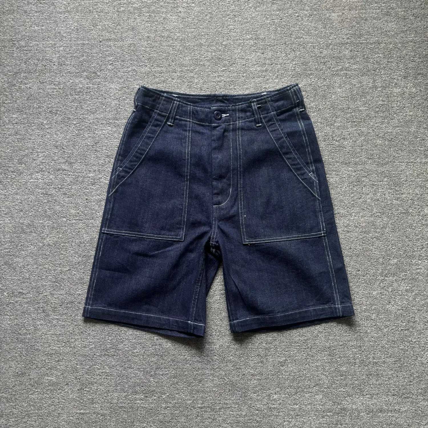 Men's Jeans Summer original color denim shorts men's open-stitch workwear large pockets loose straight casual versatile five-quarter pants