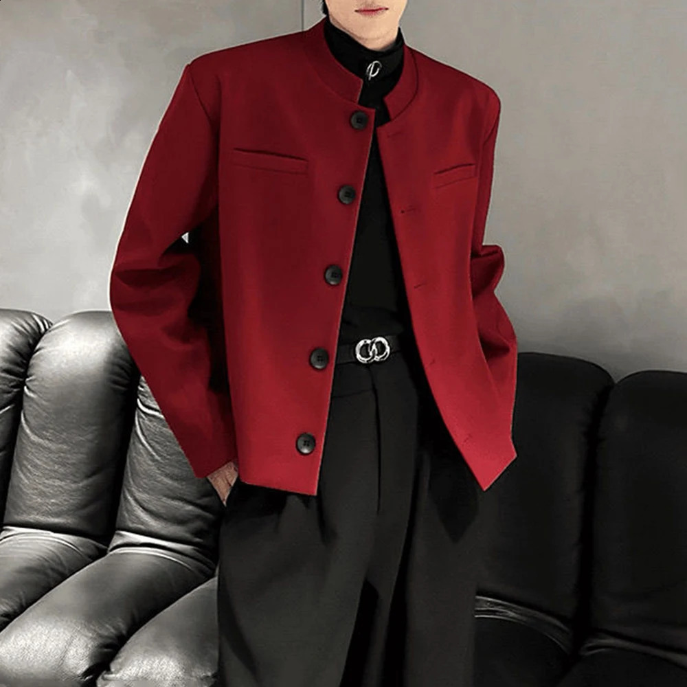 Mens Solid Color Suit Jacket Stand Collar Casual Fashion Simple Slim Korean Trend Y2k AllMatch Mens Clothing 260920