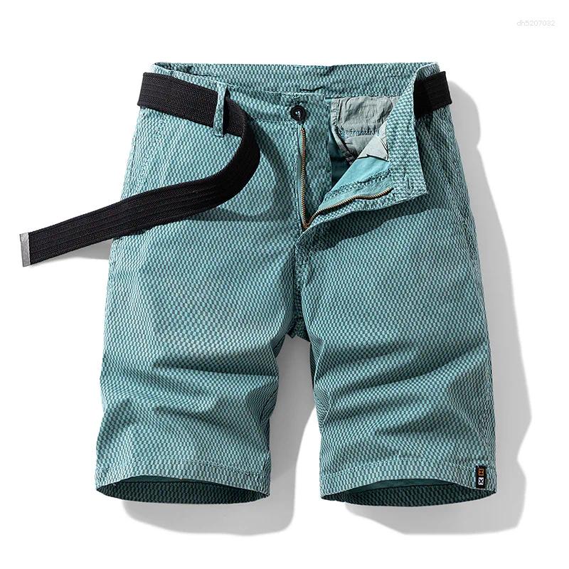 Moda Uomo Estate Stampa in cotone Pantaloncini casual Pantaloni da spiaggia Qualità maschile Lunghezza al ginocchio dritta Senza cinture