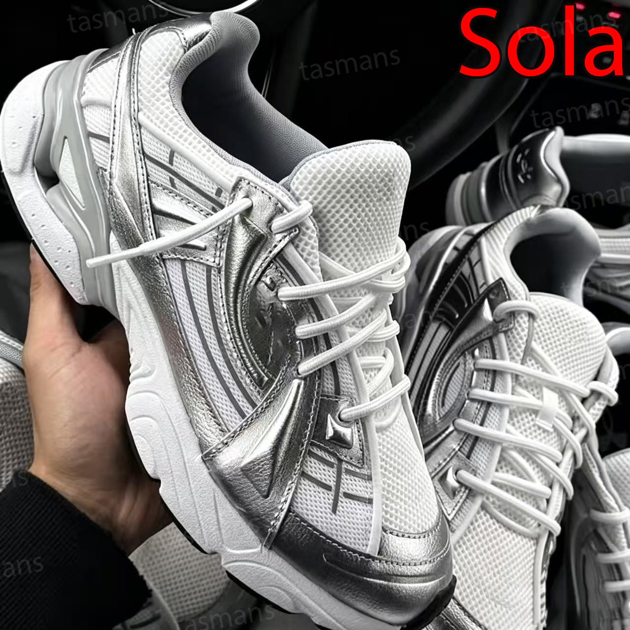 Sola Casual Shoes Designer Silver Running Sneaker Comfortable Sporty Casual Running Shoes with a Street Feel They are low-cut and suitable for both