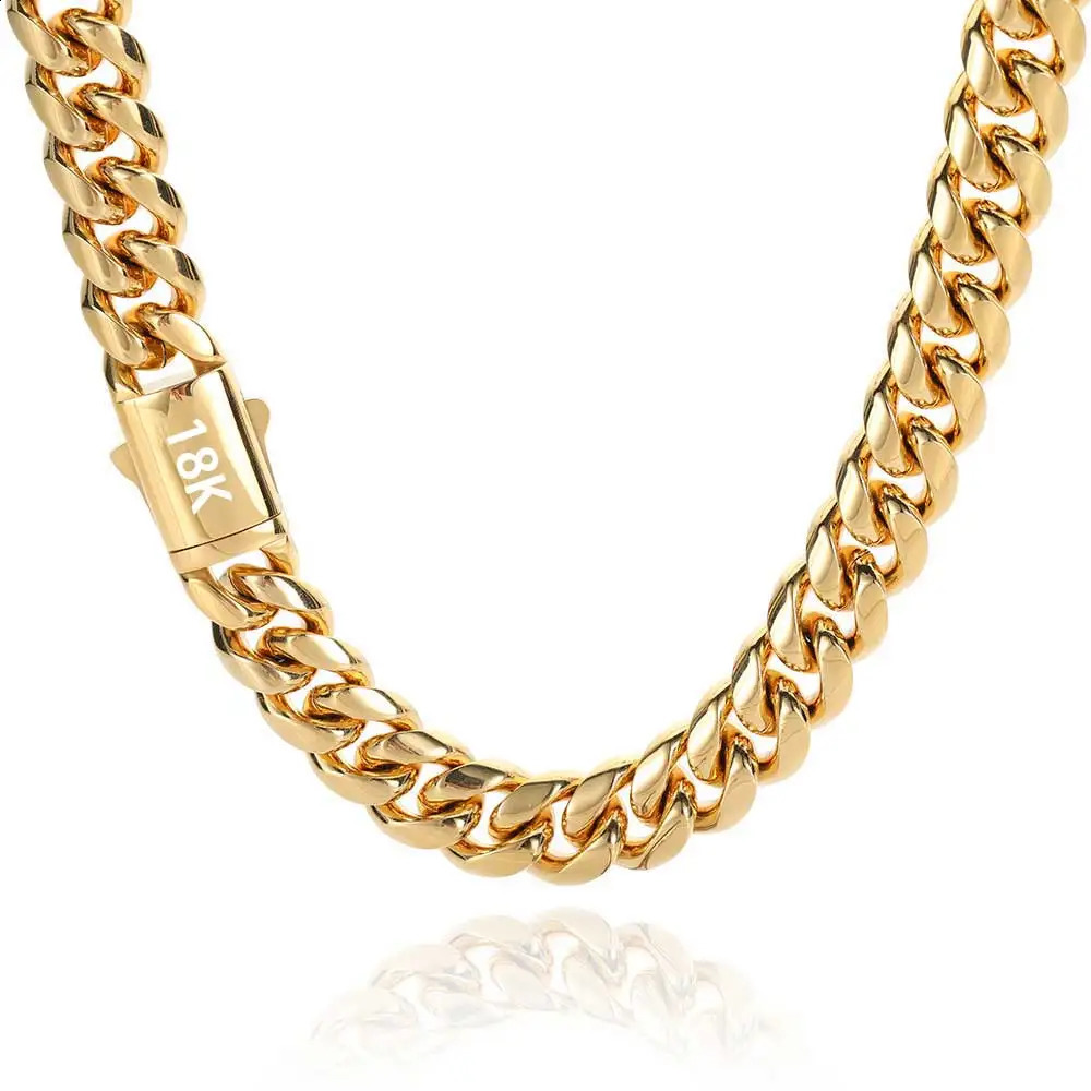High Quality Width 8-14mm Stainless Steel Gold Color Cuban Chain Waterproof Men Woman Curb Link Necklace Various Sizes 260920