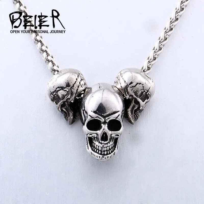 Beier Unique punk skull high quality biker 316L stainless steel pendant necklace jewelry LLBP8216PX 260918
