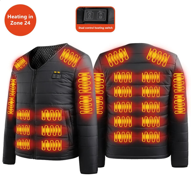 MenS Fashion Casual Winter Heated Long Sleeved Cotton Jacket With Usb Smart 24 Zone Heating Warmth Coat No Power Bank 260920