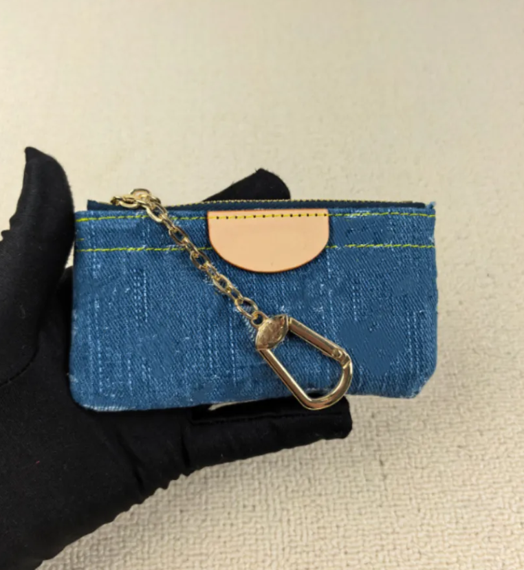 Denim Blue discount price Special 4 colors Key Pouch Zip Wallet Coin Leather Wallets Women designer purse 62650 with box Embossed Black Grey